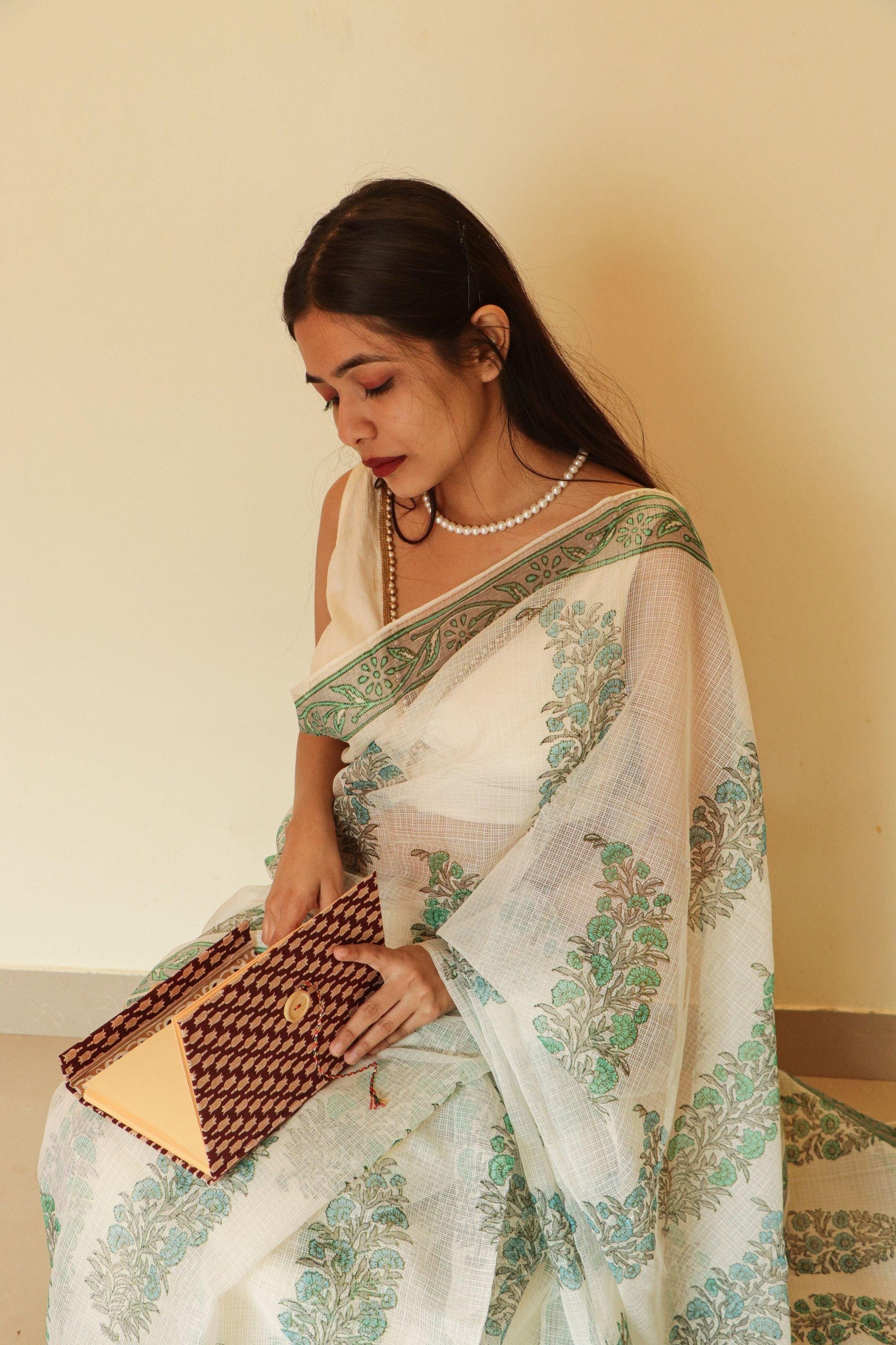 Kaisori Gulmohar Bagh Kota blockprinted saree Kaisori