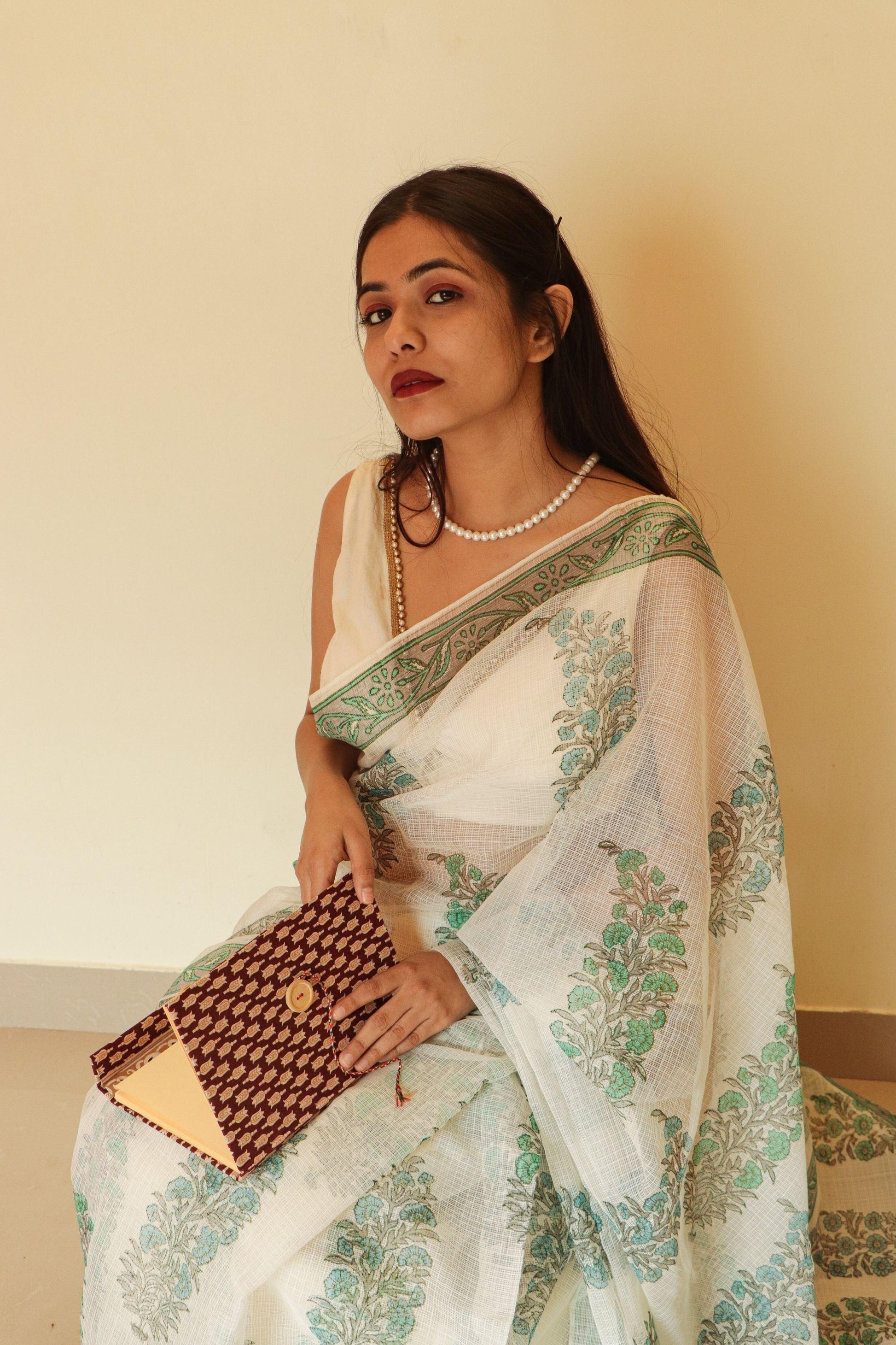 Kaisori Gulmohar Bagh Kota blockprinted saree Kaisori