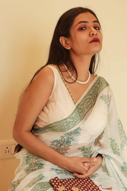 Kaisori Gulmohar Bagh Kota blockprinted saree Kaisori