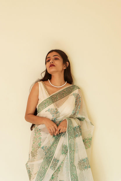 Kaisori Gulmohar Bagh Kota blockprinted saree Kaisori