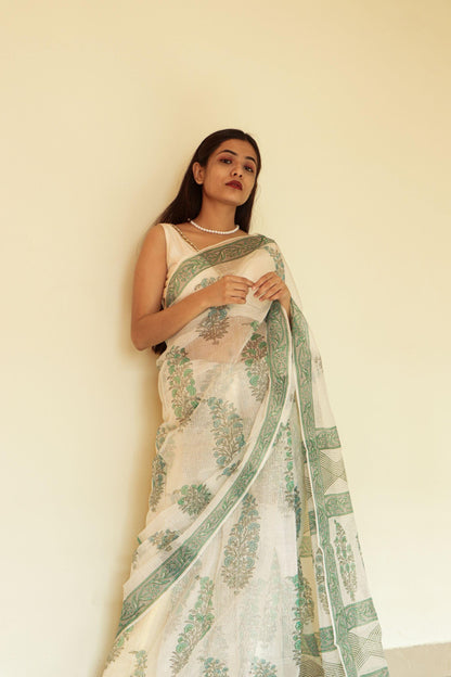 Kaisori Gulmohar Bagh Kota blockprinted saree Kaisori