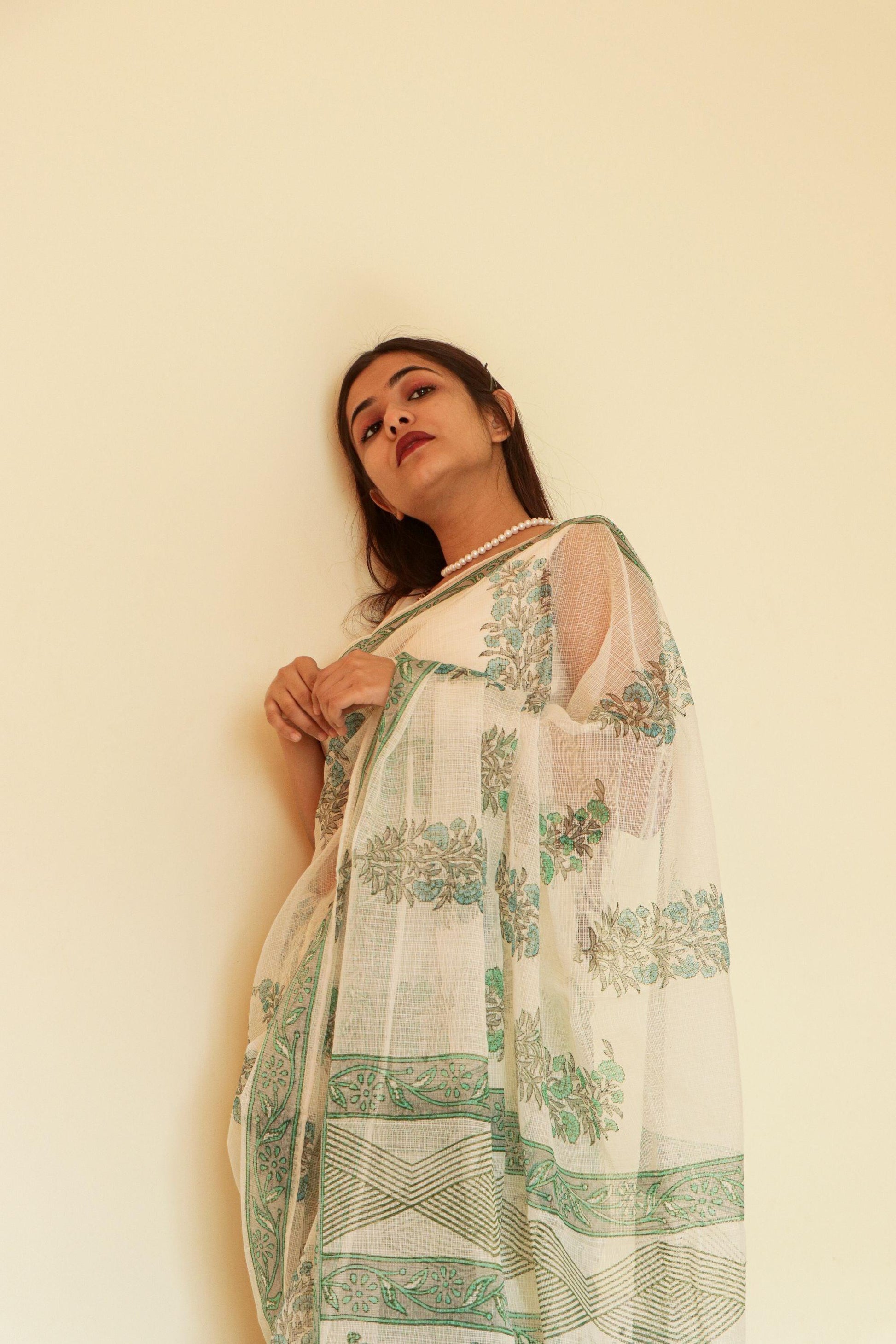 Kaisori Gulmohar Bagh Kota blockprinted saree Kaisori