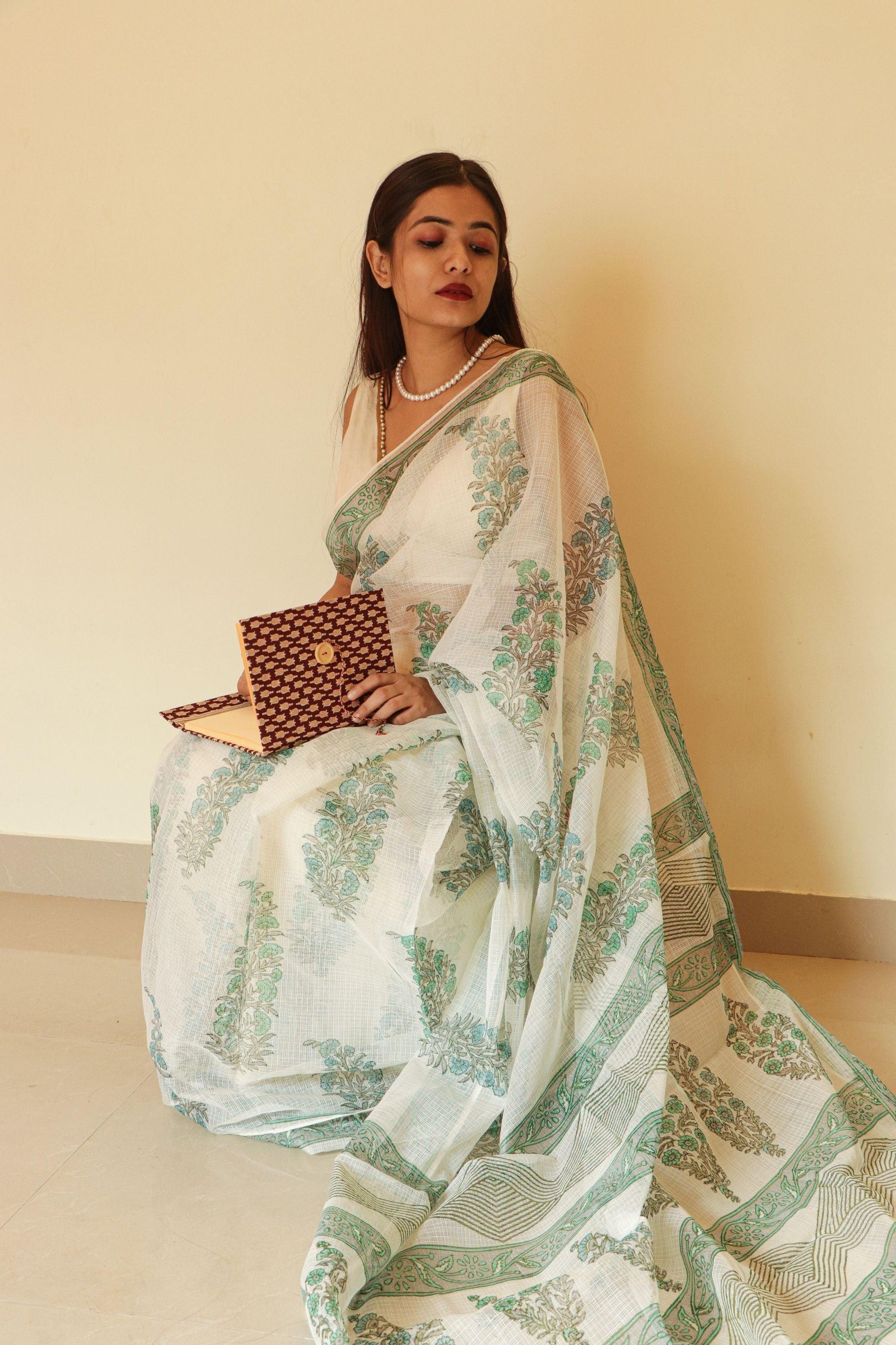 Kaisori Gulmohar Bagh Kota blockprinted saree Kaisori