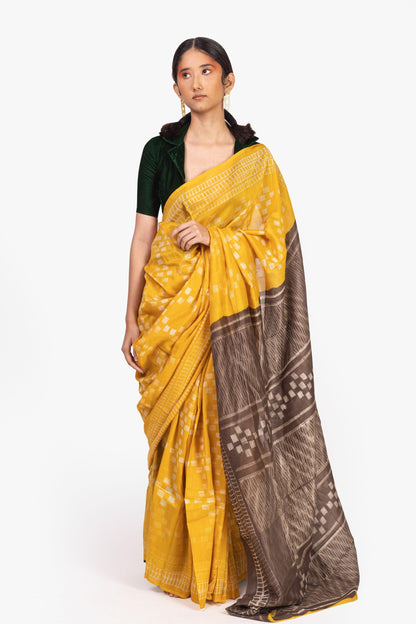 Kaisori Inayaat Mustard and brown Shibori print saree Kaisori