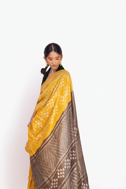 Kaisori Inayaat Mustard and brown Shibori print saree Kaisori