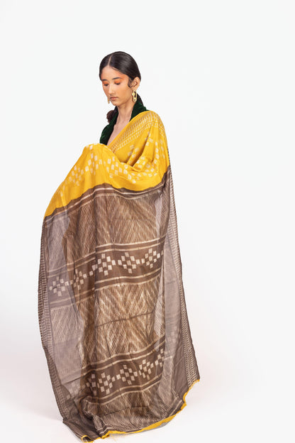 Kaisori Inayaat Mustard and brown Shibori print saree Kaisori