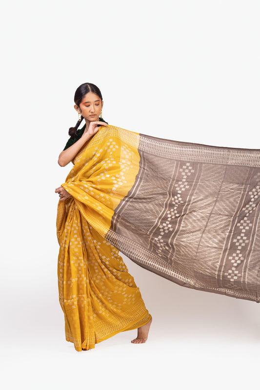 Kaisori Inayaat Mustard and brown Shibori print saree Kaisori