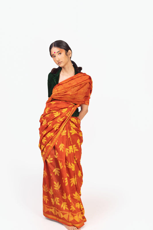 Kaisori Inayaat Red and yellow Shibori print saree Kaisori