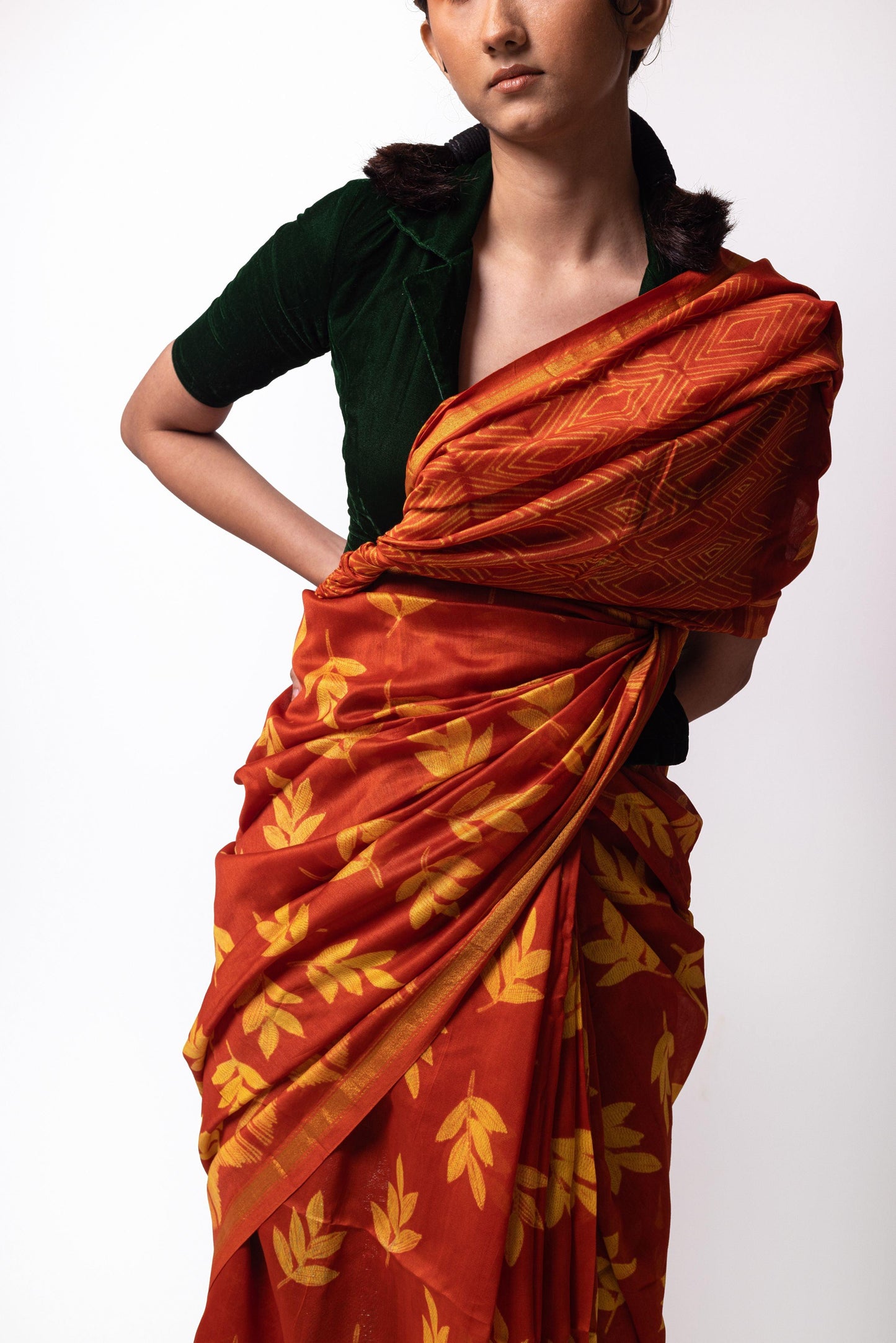 Kaisori Inayaat Red and yellow Shibori print saree Kaisori