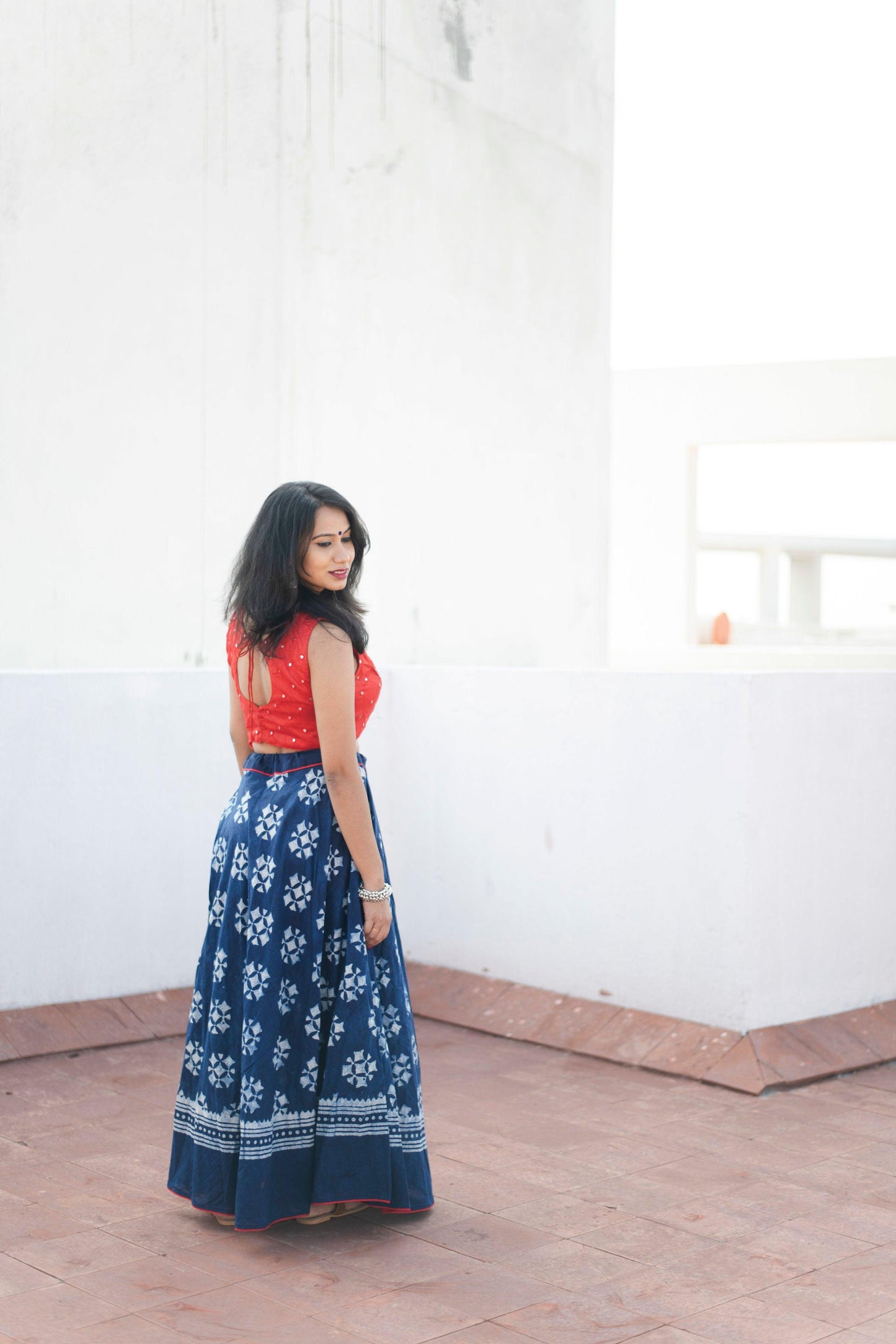 Kaisori Indigo Skirt - Floral Kaisori