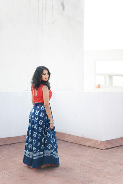 Kaisori Indigo Skirt - Floral Kaisori