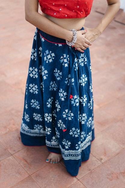 Kaisori Indigo Skirt - Floral Kaisori