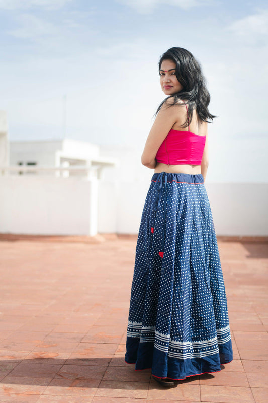 Dabu Printed indigo print skirt - Noor - Polka