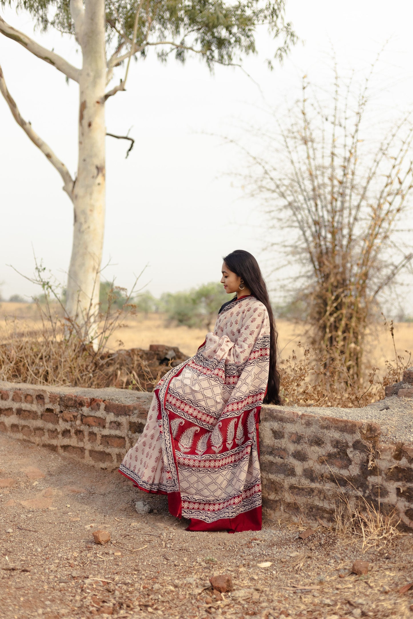 Kaisori Kali Jhumka handblockprinted cotton saree Kaisori