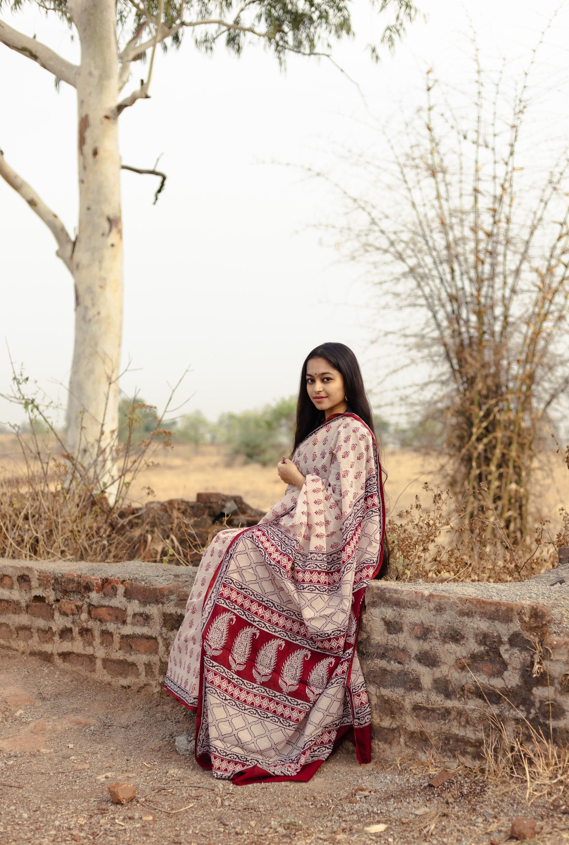 Kaisori Kali Jhumka handblockprinted cotton saree Kaisori