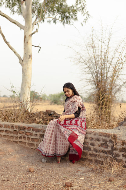 Kaisori Kali Jhumka handblockprinted cotton saree Kaisori