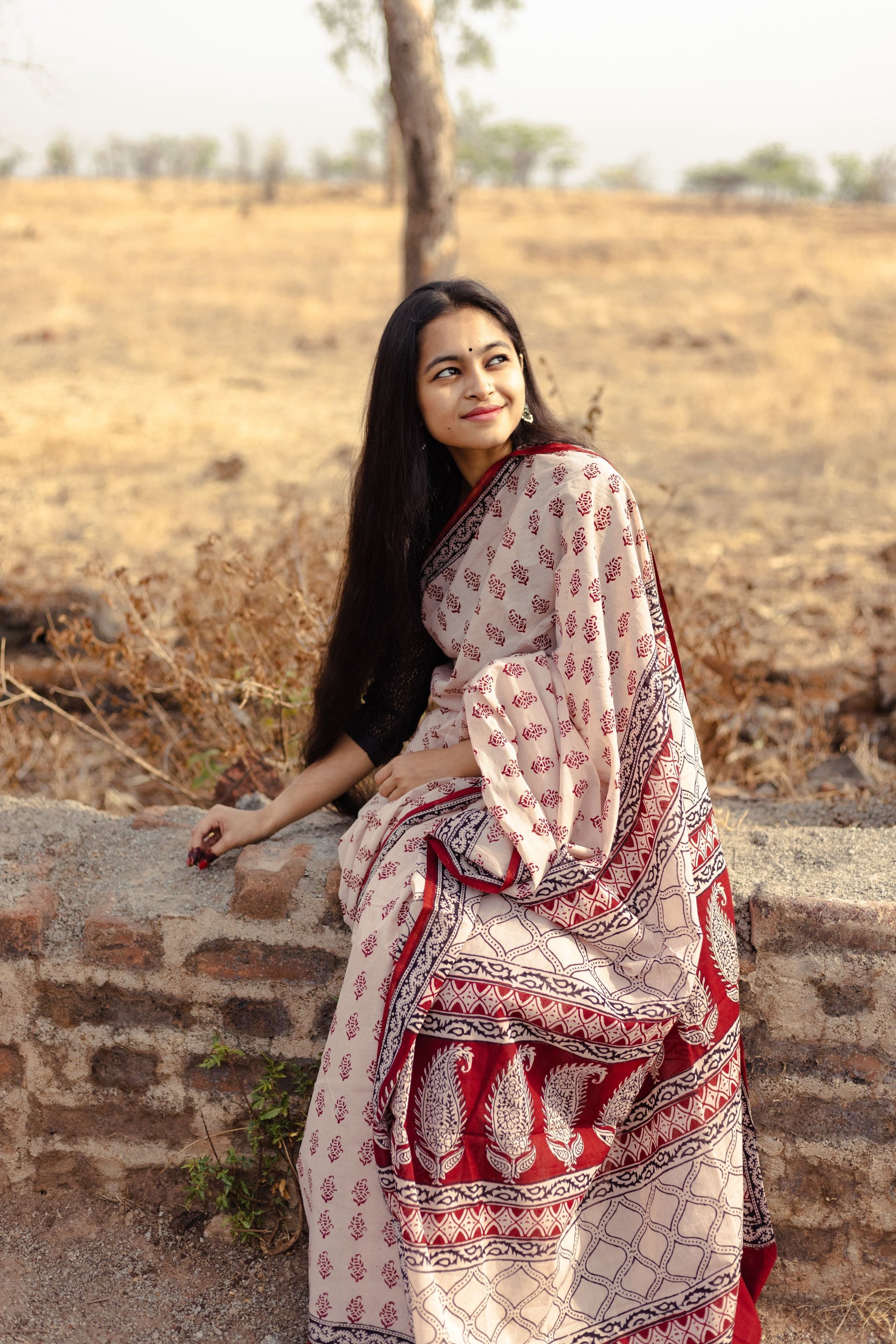 Kaisori Kali Jhumka handblockprinted cotton saree Kaisori