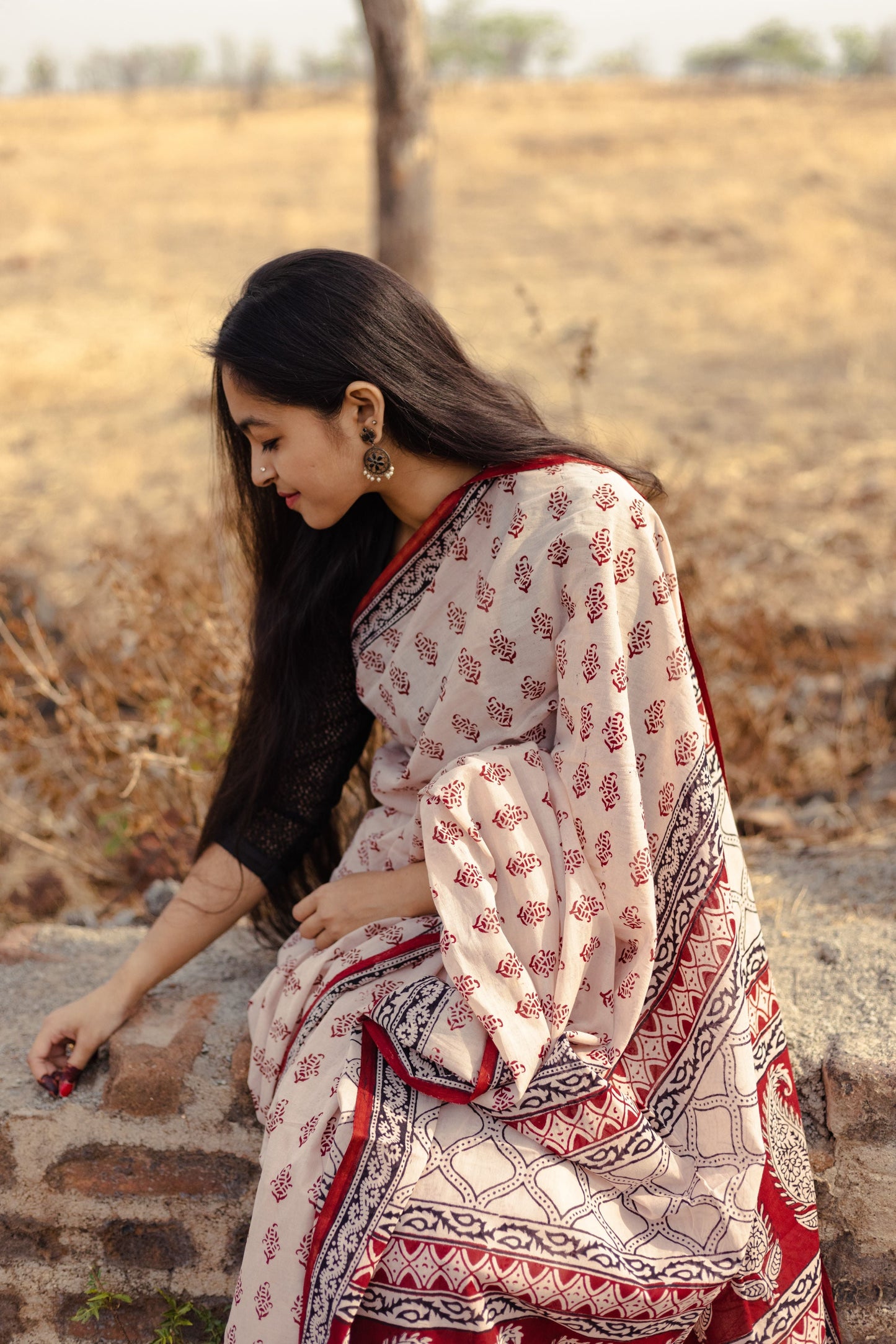 Kaisori Kali Jhumka handblockprinted cotton saree Kaisori