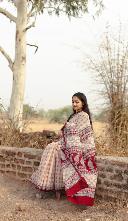 Kaisori Kali Jhumka handblockprinted cotton saree Kaisori