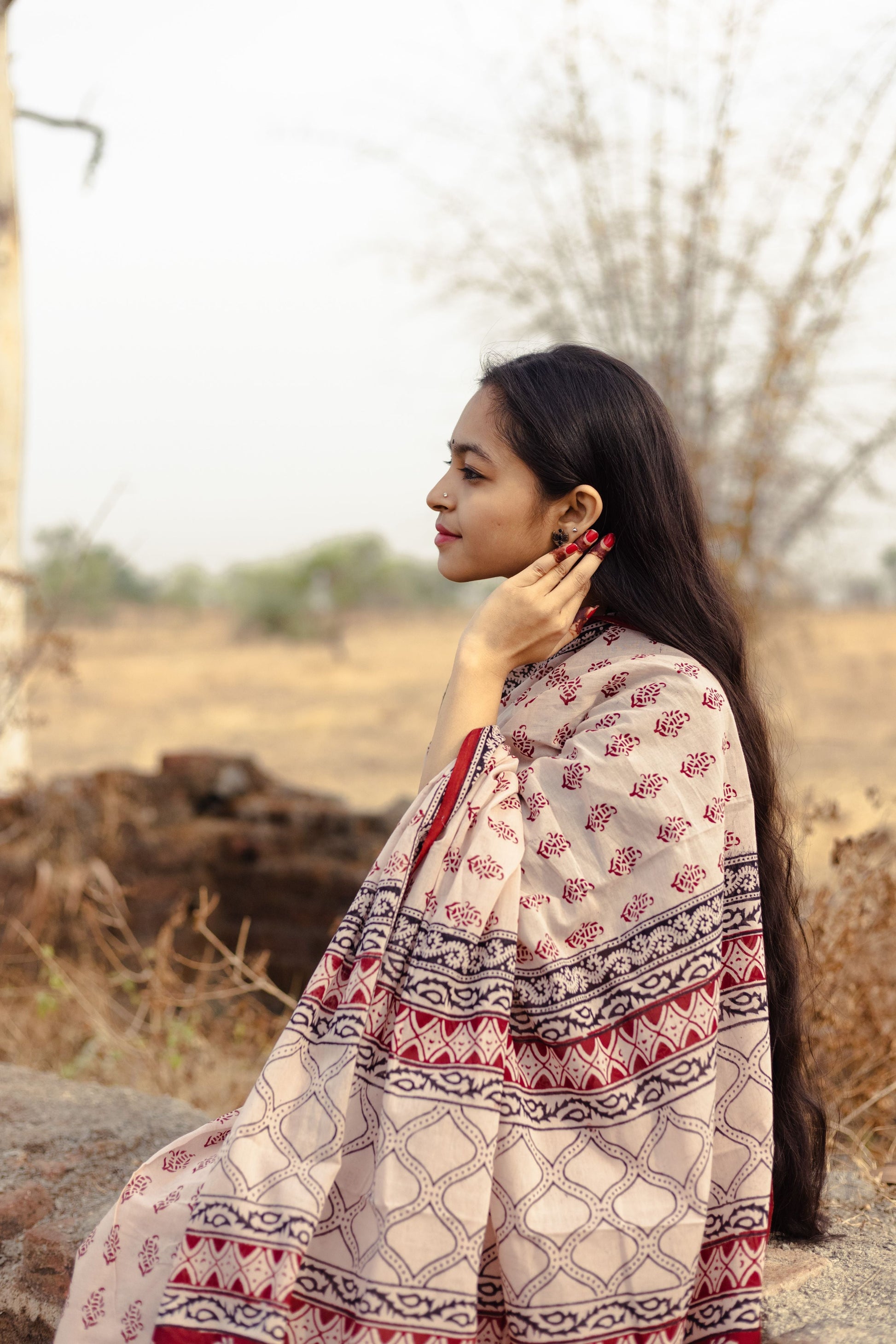 Kaisori Kali Jhumka handblockprinted cotton saree Kaisori