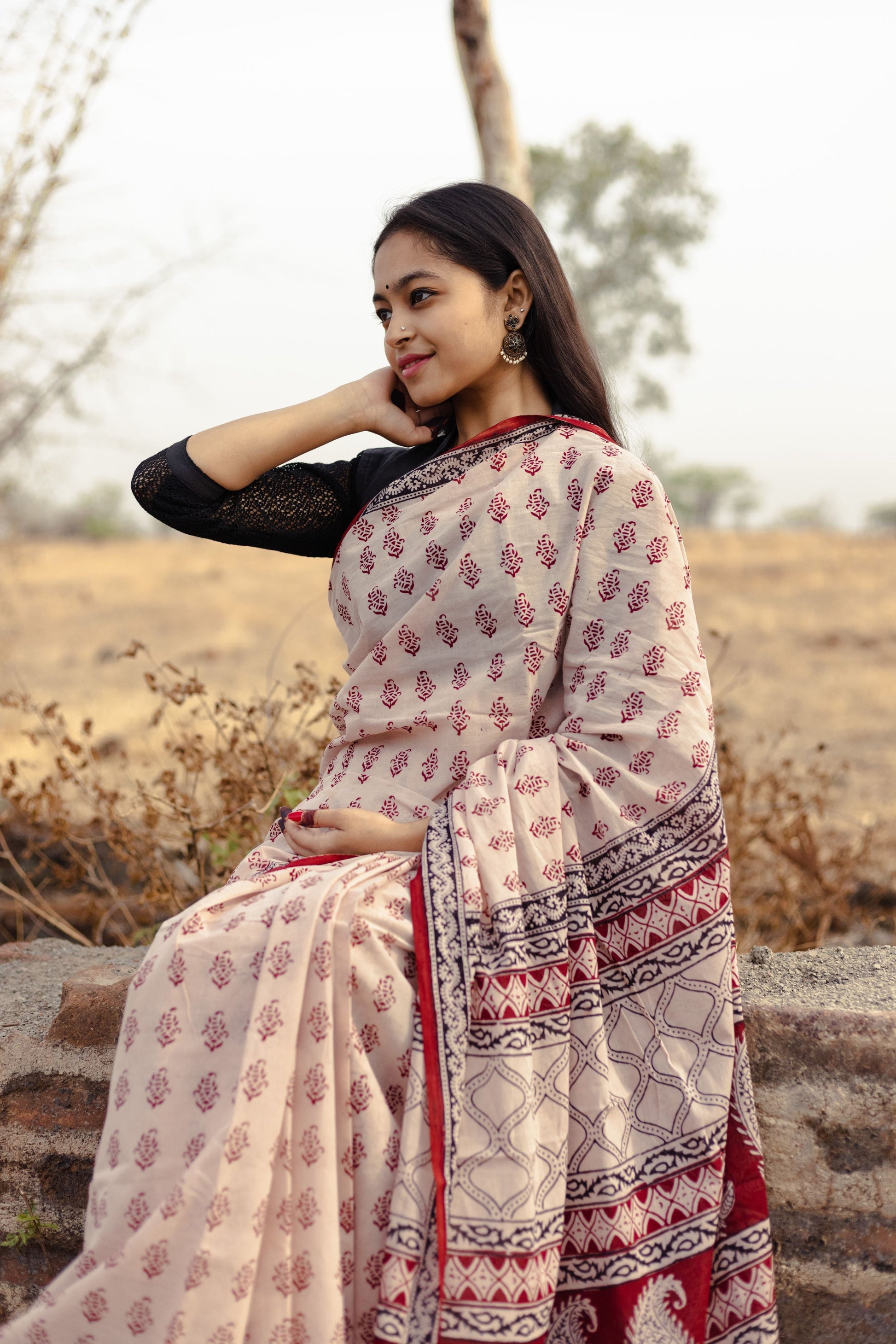 Kaisori Kali Jhumka handblockprinted cotton saree Kaisori