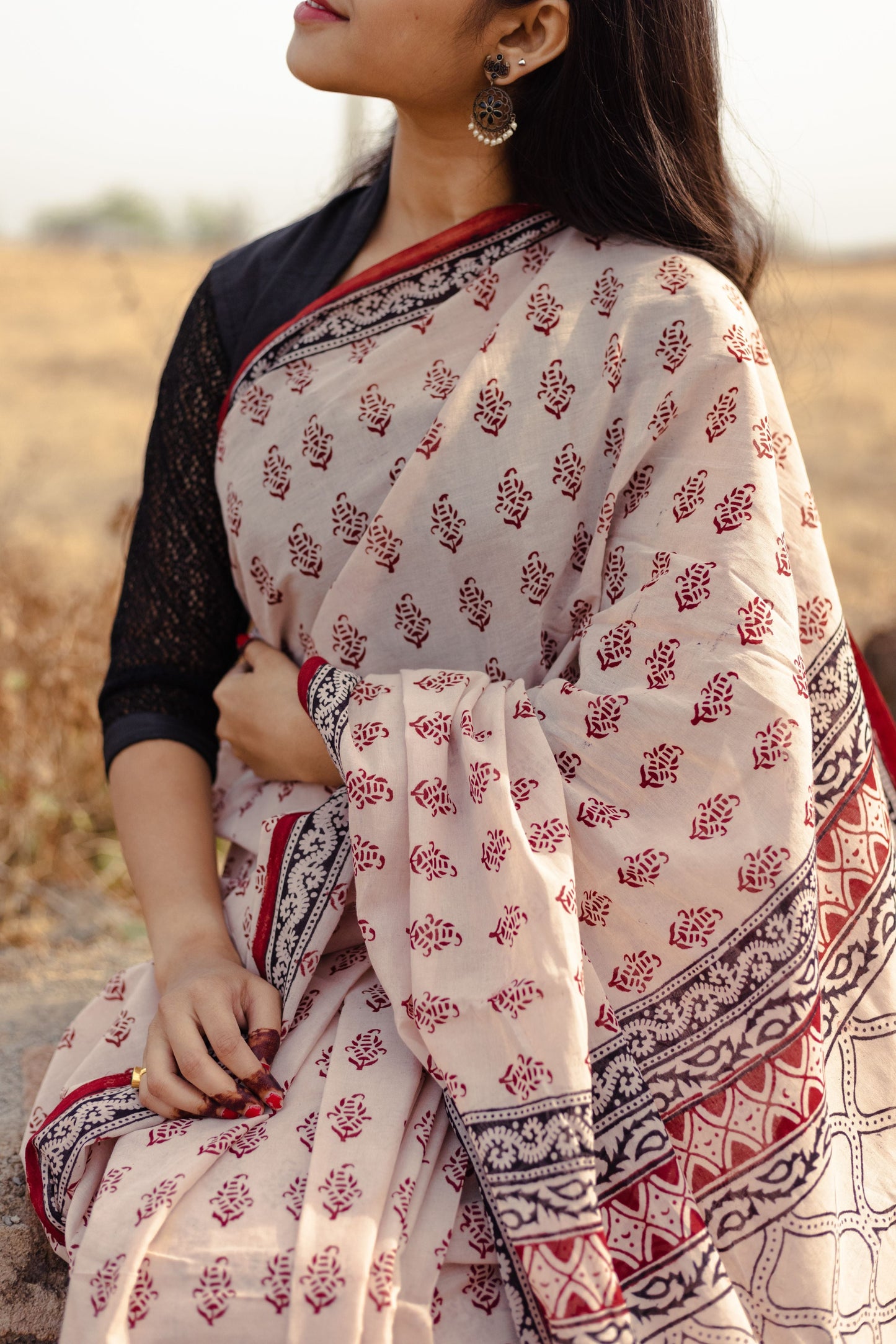 Kaisori Kali Jhumka handblockprinted cotton saree Kaisori