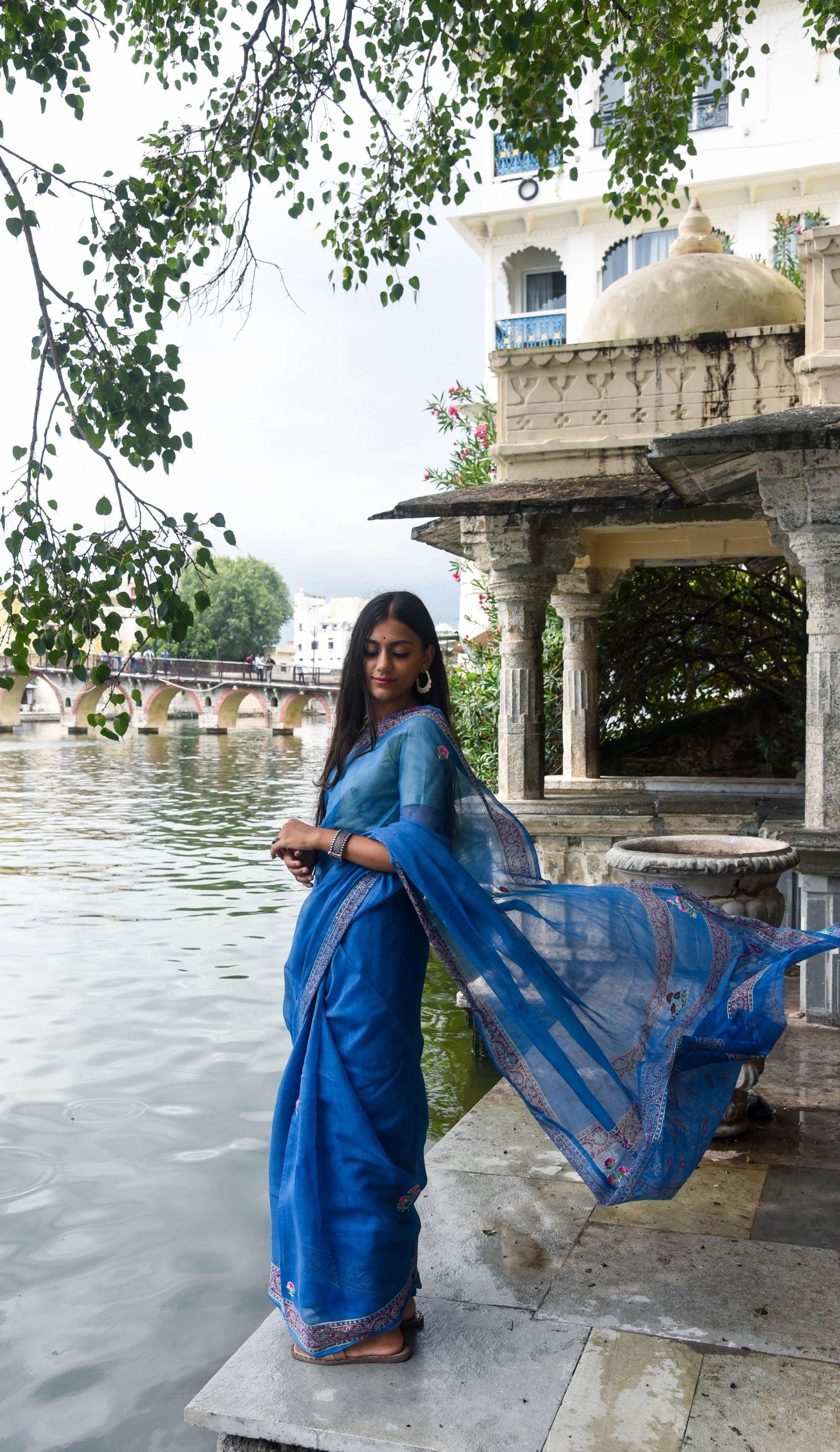 Kaisori Kota saree - Nishika embroidered and handblockprinted Kota saree Kaisori