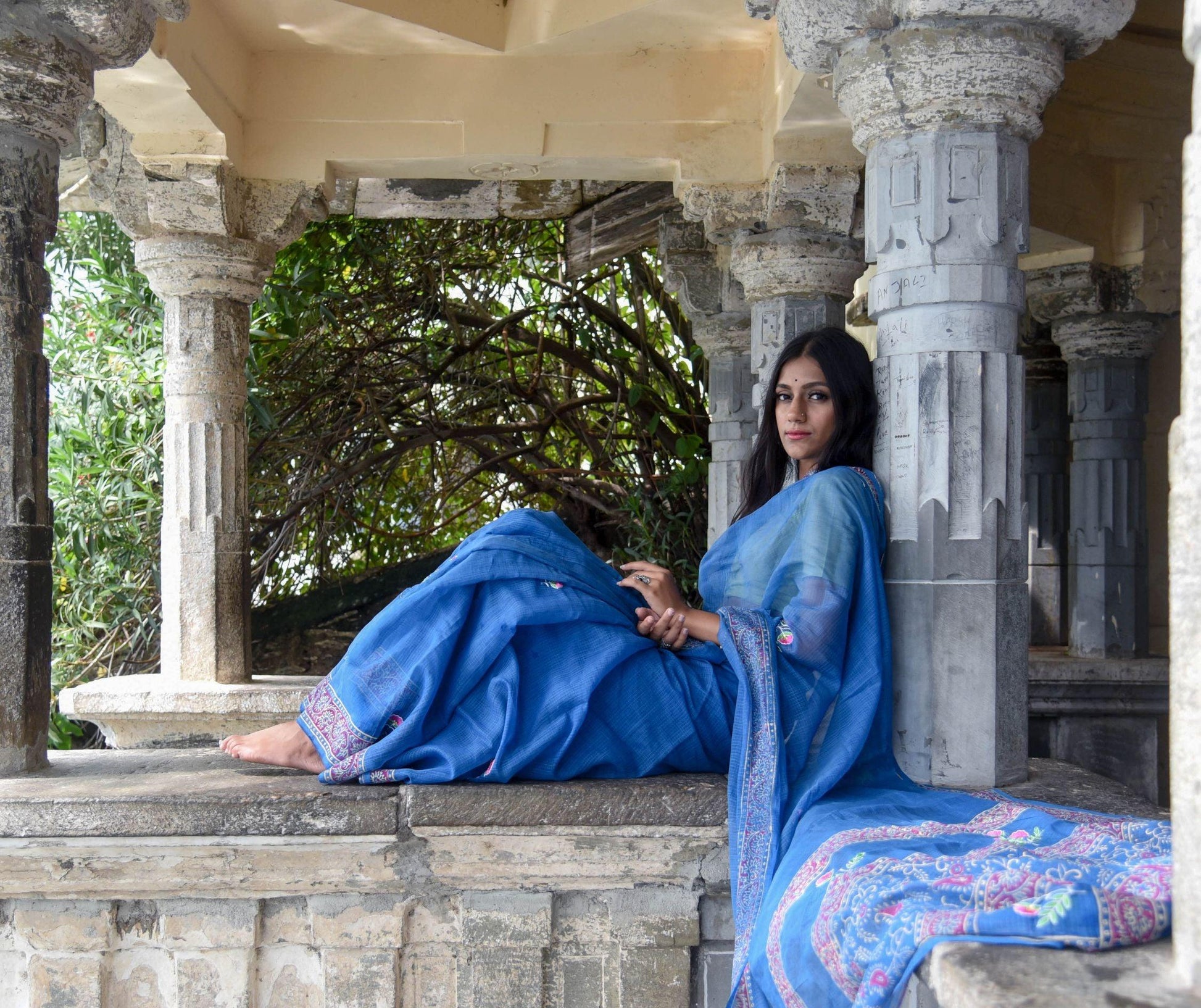 Kaisori Kota saree - Nishika embroidered and handblockprinted Kota saree Kaisori