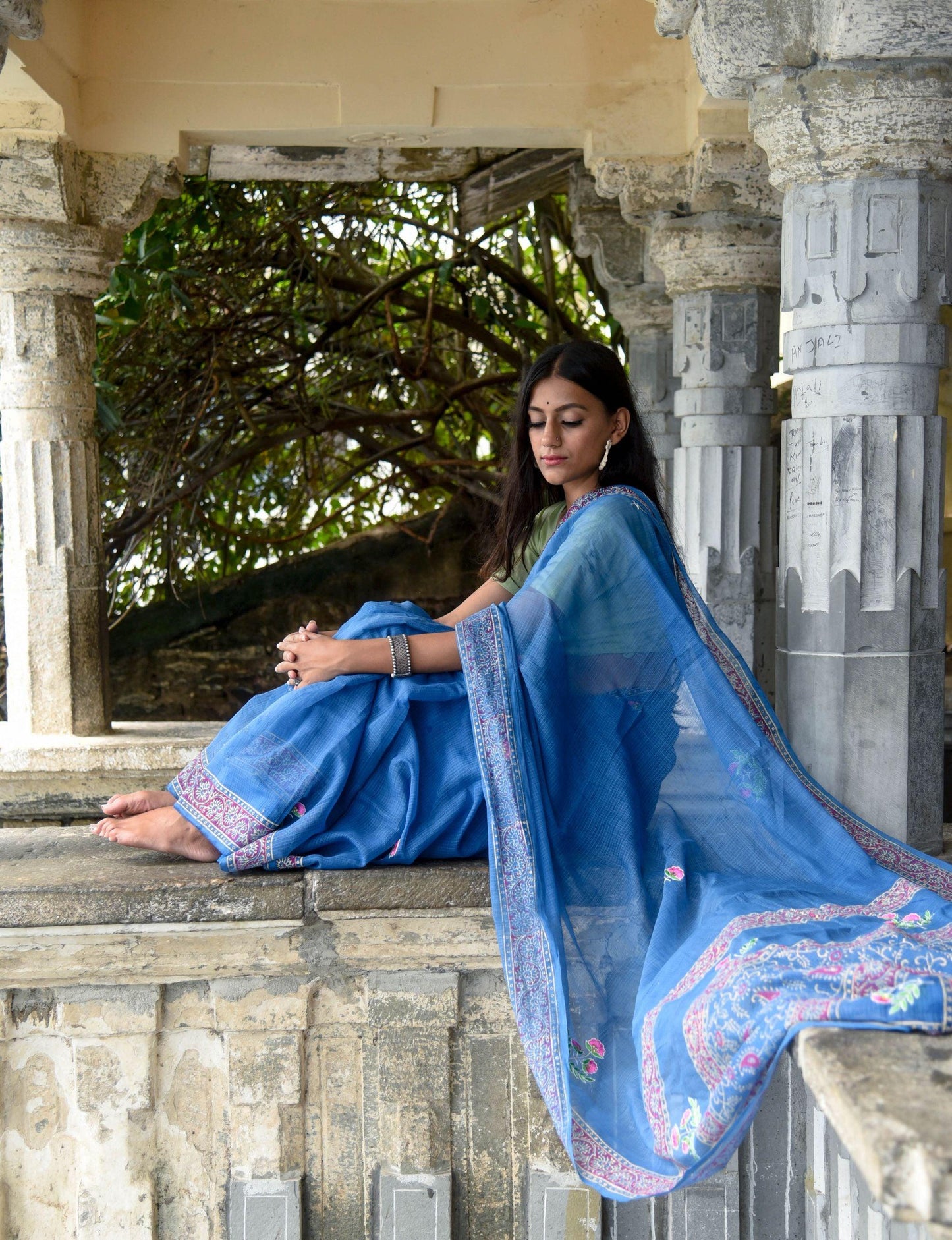 Kaisori Kota saree - Nishika embroidered and handblockprinted Kota saree Kaisori