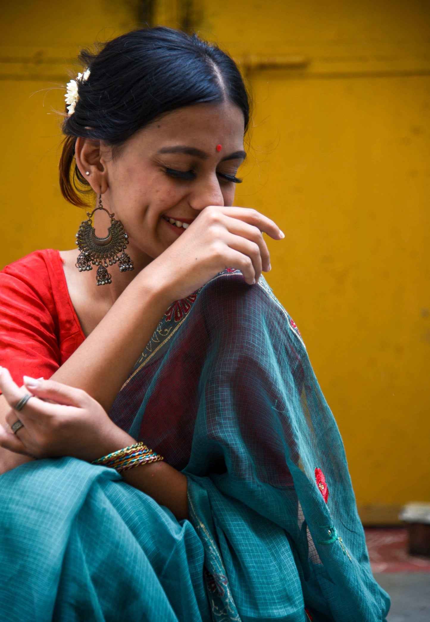 Kaisori Kota saree - Togor embroidered and handblockprinted Kota saree Kaisori