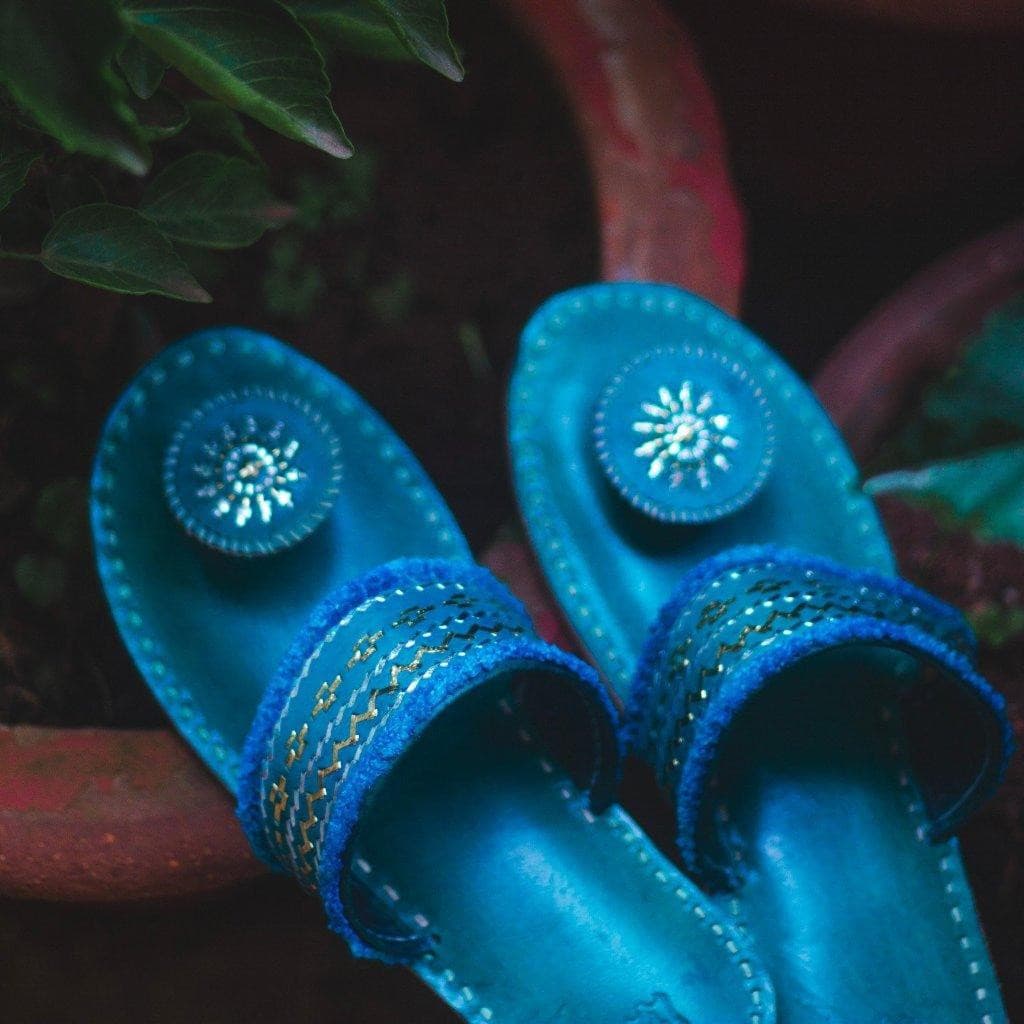 Kaisori Kutch handcrafted Teal Blue slippers Kaisori