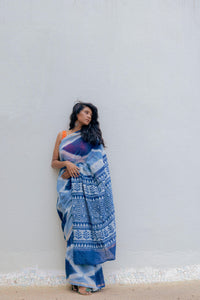 Kaisori Malhar - Dabu Clamp Indigo Dabu Silk Cotton saree 003 Kaisori