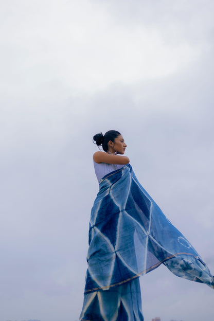 Kaisori Malhar - Dabu Clamp Indigo Dabu Silk Cotton saree 004 Kaisori