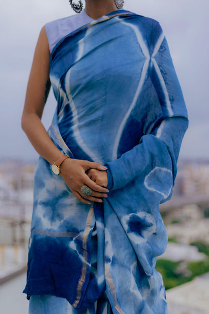 Kaisori Malhar - Dabu Clamp Indigo Dabu Silk Cotton saree 004 Kaisori