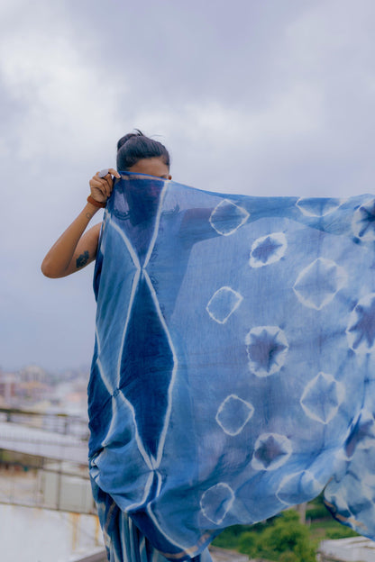 Kaisori Malhar - Dabu Clamp Indigo Dabu Silk Cotton saree 004 Kaisori