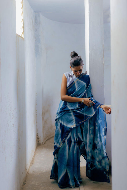 Kaisori Malhar - Dabu Clamp Indigo Dabu Silk Cotton saree 004 Kaisori