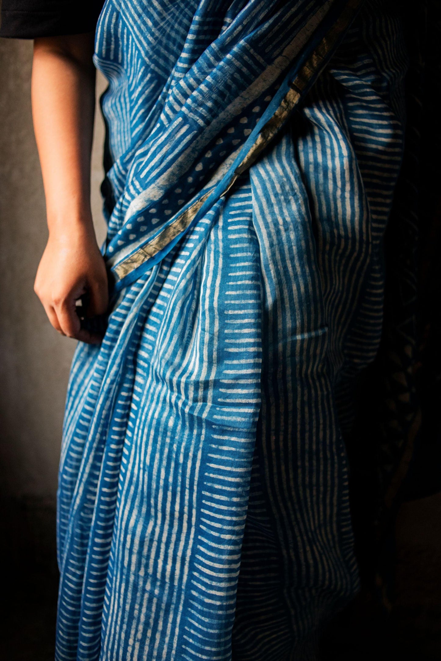 Kaisori Malhar Dabu Indigo Silk Cotton saree Kaisori