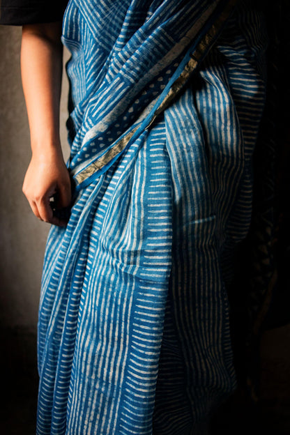 Kaisori Malhar Dabu Indigo Silk Cotton saree Kaisori