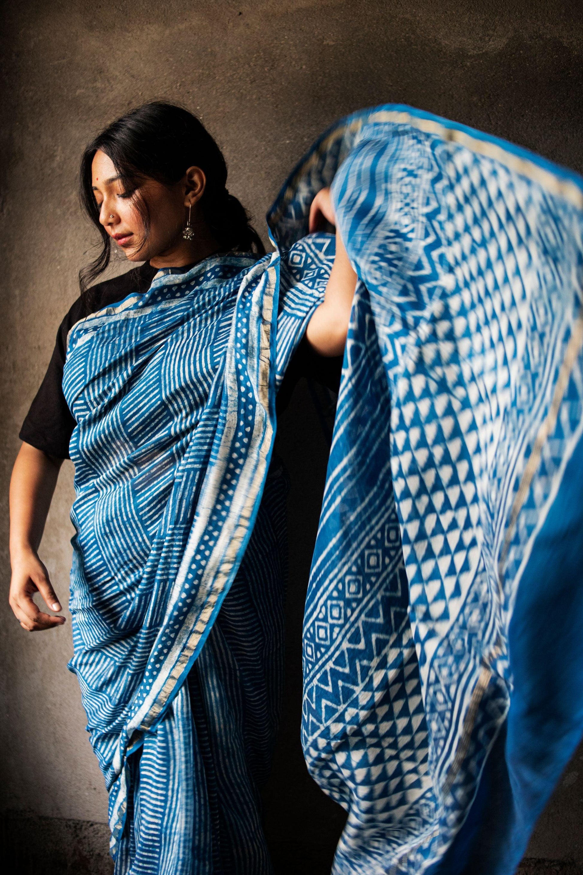 Kaisori Malhar Dabu Indigo Silk Cotton saree Kaisori