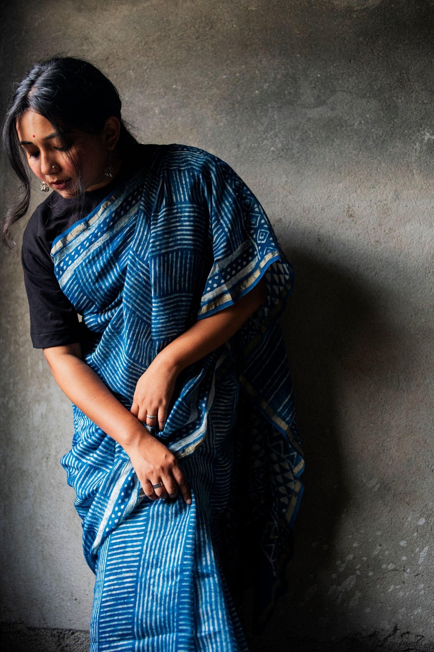 Kaisori Malhar Dabu Indigo Silk Cotton saree Kaisori