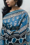 Kaisori Malhar - Dabu Light  Indigo handblockprinted Silk Cotton saree Kaisori