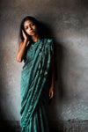 Kaisori Malhar Dabu Olive Green Silk Dabu Cotton saree Kaisori
