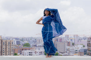 Kaisori Malhar - Dabu Pharad Clamp Indigo Dabu Silk Cotton saree 001 Kaisori
