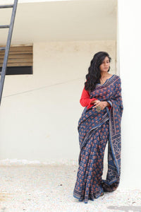 Kaisori Malhar - Dabu Pharad  Gulab Indigo Dabu Silk Cotton saree Kaisori