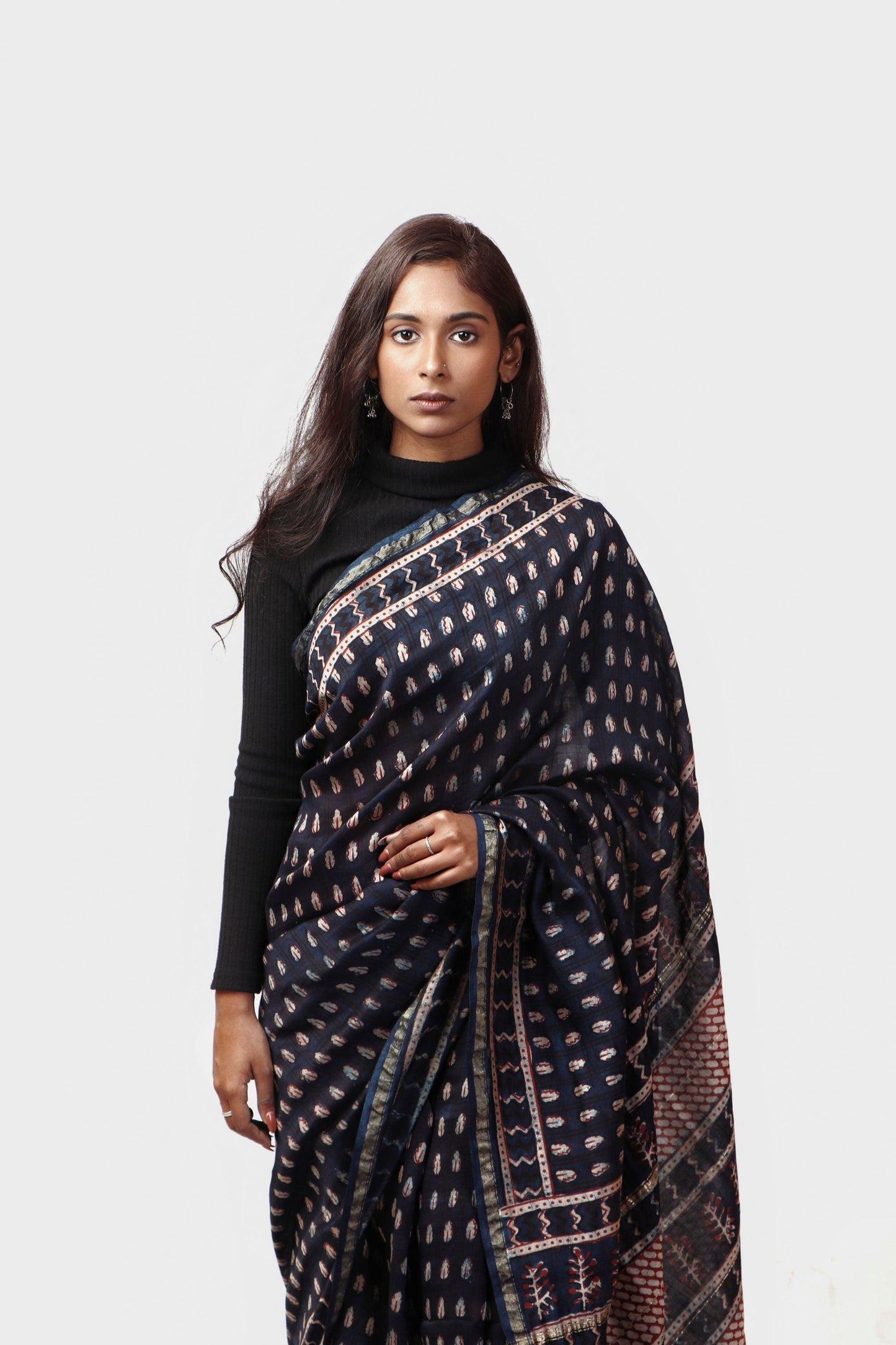 Kaisori Malhar - Dabu Pharad Indigo handblockprinted Silk Cotton saree Kaisori