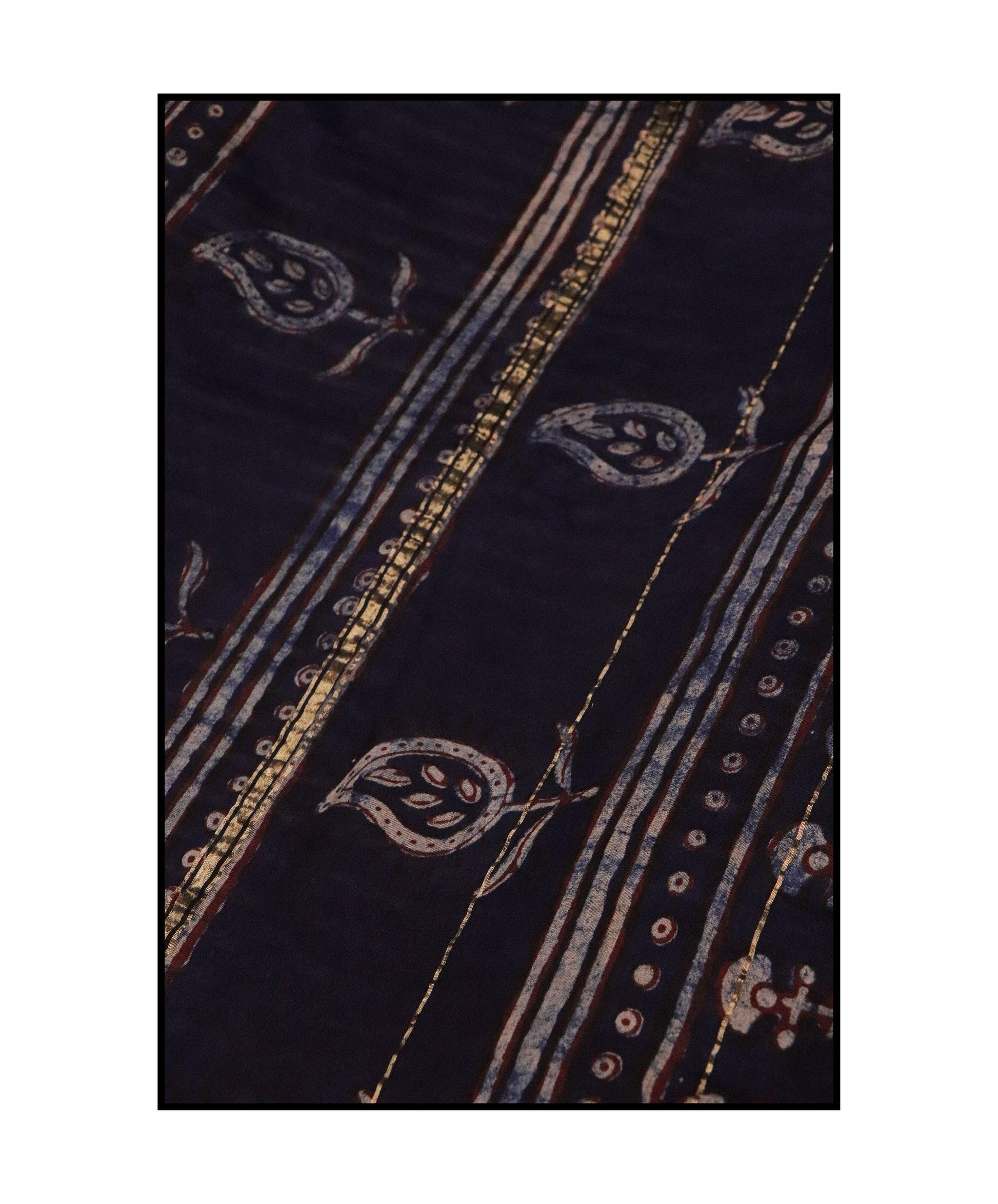 Kaisori Malhar - Dabu Pharad Indigo handblockprinted Silk Cotton saree Kaisori