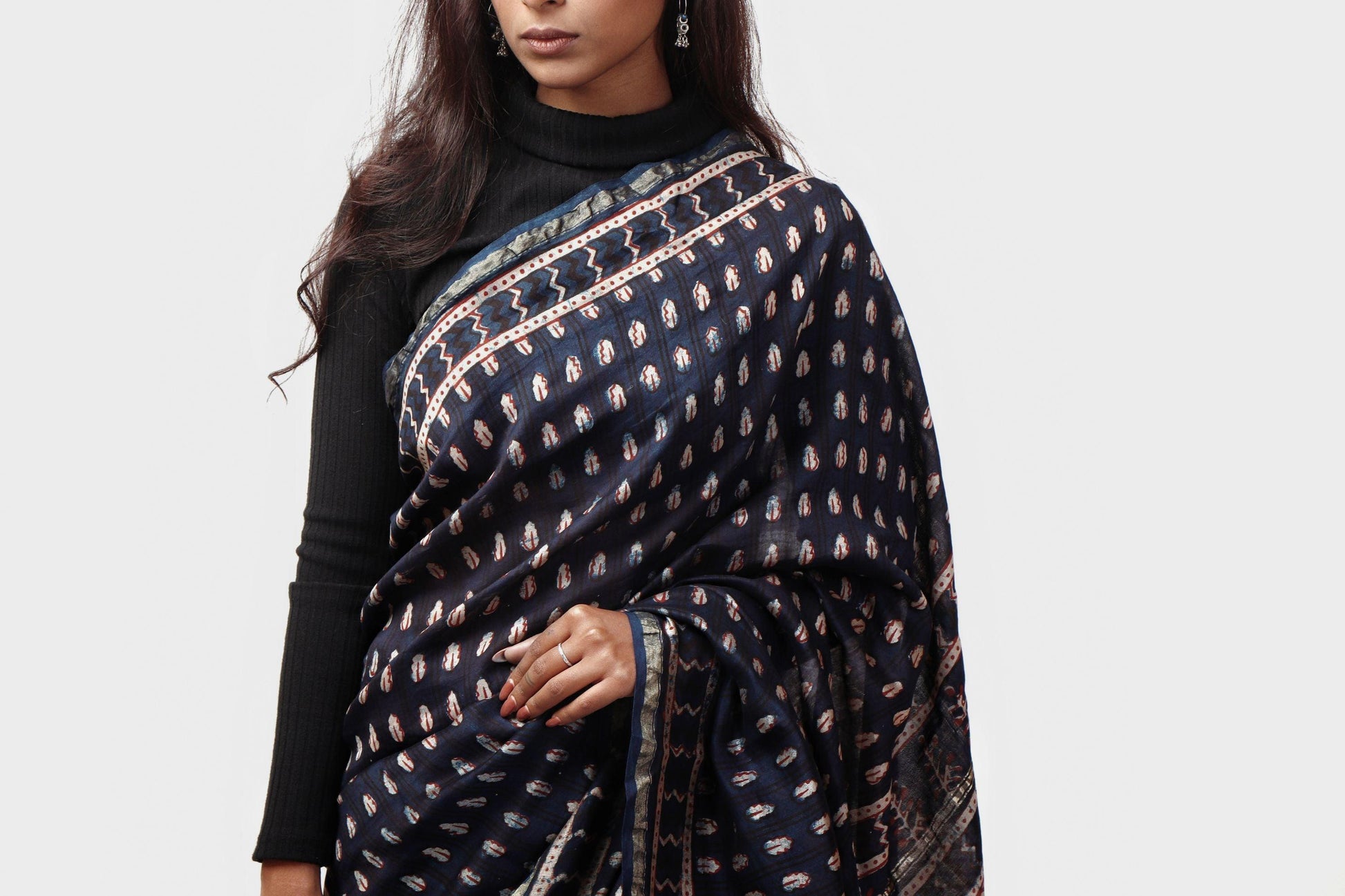 Kaisori Malhar - Dabu Pharad Indigo handblockprinted Silk Cotton saree Kaisori