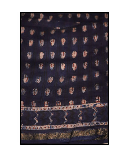 Kaisori Malhar - Dabu Pharad Indigo handblockprinted Silk Cotton saree Kaisori