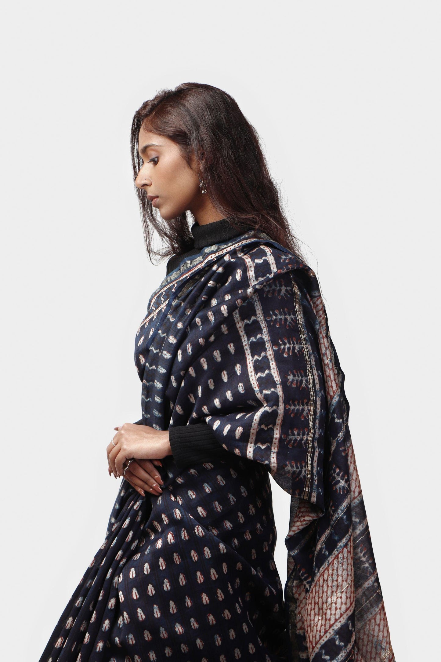 Kaisori Malhar - Dabu Pharad Indigo handblockprinted Silk Cotton saree Kaisori