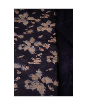 Kaisori Malhar - Dabu Pharad Leaf Indigo handblockprinted Silk Cotton saree Kaisori